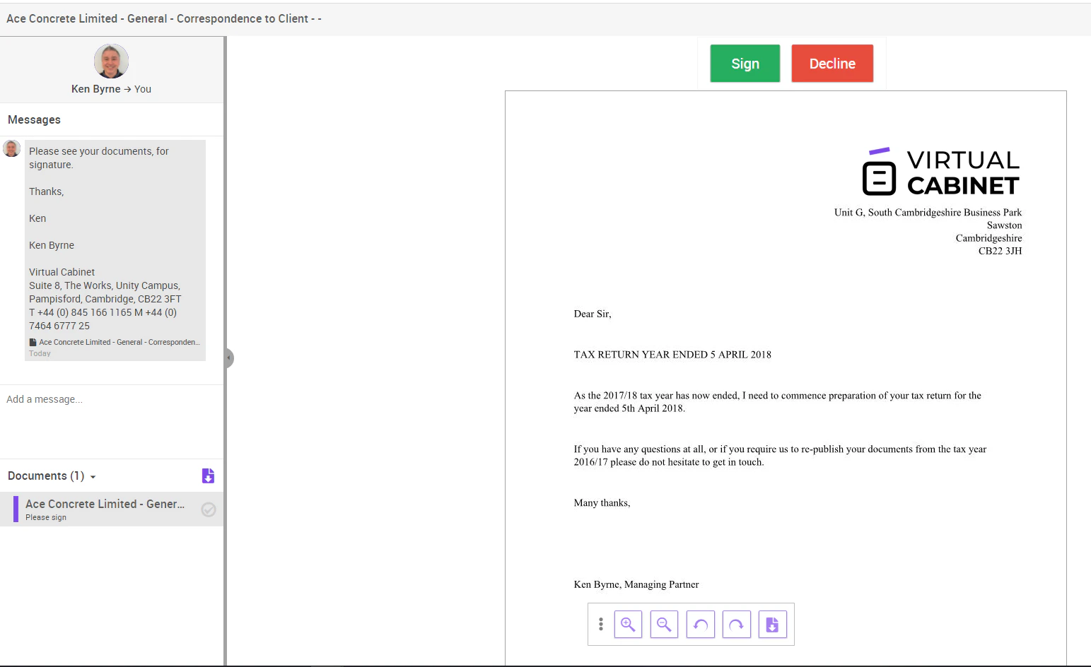 screenshot of Virtual Cabinet